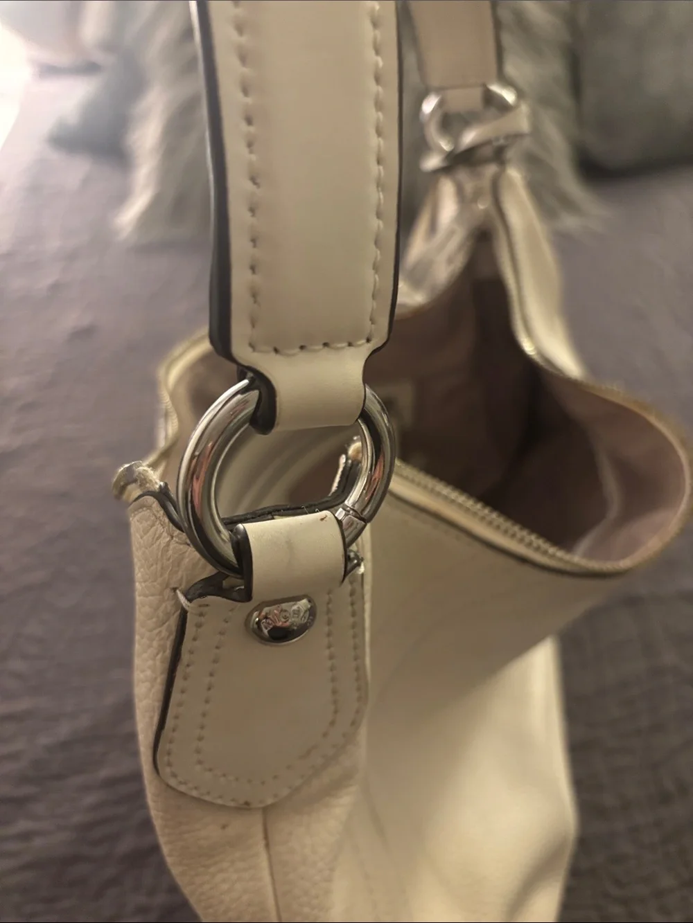 Michael Kors Pebbled Off-White Shoulder Hobo with Silver Accents